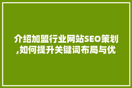 介绍加盟行业网站SEO策划,如何提升关键词布局与优化效果