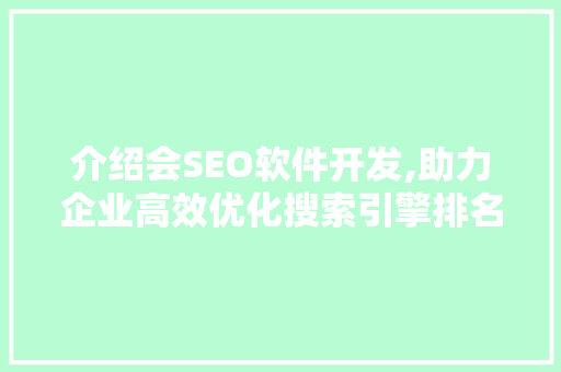 介绍会SEO软件开发,助力企业高效优化搜索引擎排名
