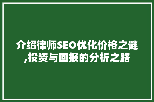 介绍律师SEO优化价格之谜,投资与回报的分析之路