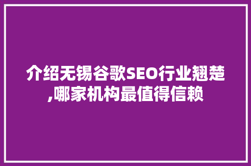 介绍无锡谷歌SEO行业翘楚,哪家机构最值得信赖
