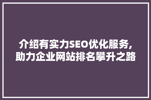 介绍有实力SEO优化服务,助力企业网站排名攀升之路