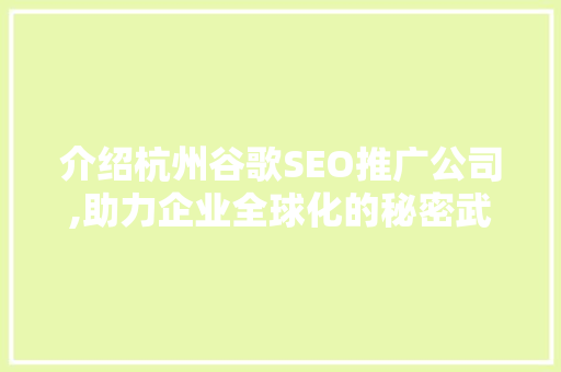 介绍杭州谷歌SEO推广公司,助力企业全球化的秘密武器