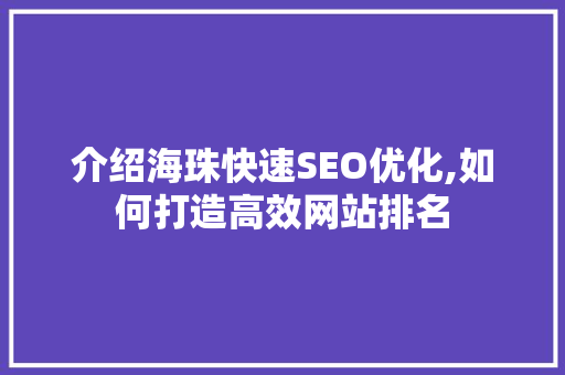 介绍海珠快速SEO优化,如何打造高效网站排名