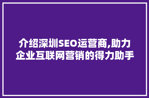 介绍深圳SEO运营商,助力企业互联网营销的得力助手