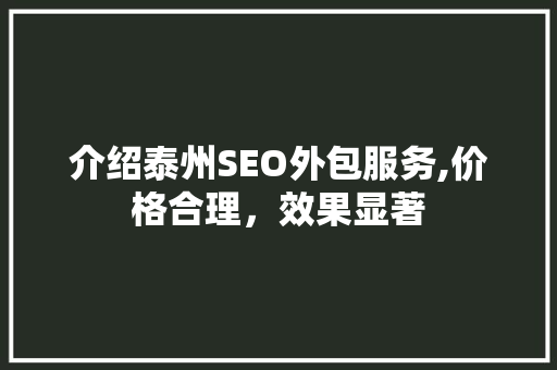 介绍泰州SEO外包服务,价格合理，效果显著