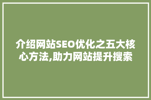 介绍网站SEO优化之五大核心方法,助力网站提升搜索引擎排名