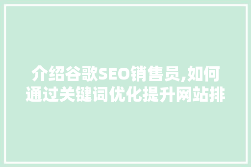 介绍谷歌SEO销售员,如何通过关键词优化提升网站排名与销量