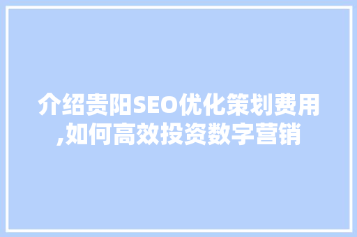 介绍贵阳SEO优化策划费用,如何高效投资数字营销