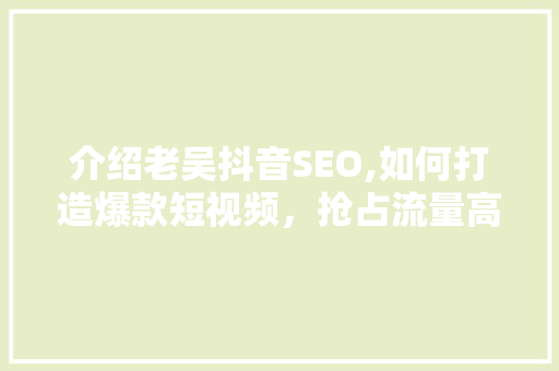 介绍老吴抖音SEO,如何打造爆款短视频，抢占流量高地