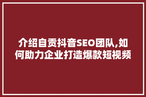 介绍自贡抖音SEO团队,如何助力企业打造爆款短视频