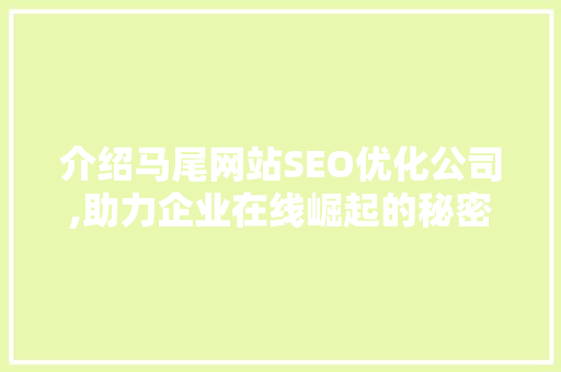 介绍马尾网站SEO优化公司,助力企业在线崛起的秘密武器