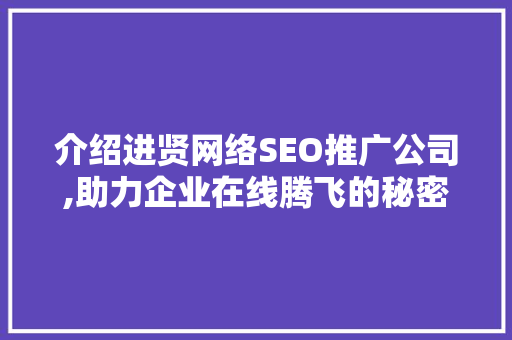 介绍进贤网络SEO推广公司,助力企业在线腾飞的秘密武器