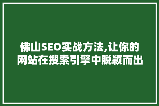 佛山SEO实战方法,让你的网站在搜索引擎中脱颖而出