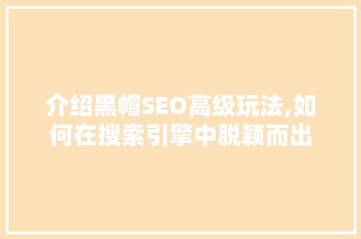 介绍黑帽SEO高级玩法,如何在搜索引擎中脱颖而出
