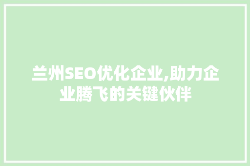 兰州SEO优化企业,助力企业腾飞的关键伙伴