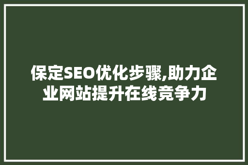 保定SEO优化步骤,助力企业网站提升在线竞争力
