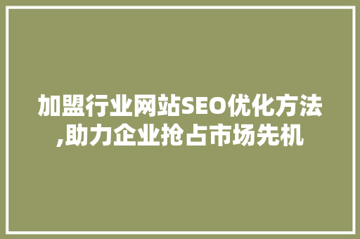 加盟行业网站SEO优化方法,助力企业抢占市场先机
