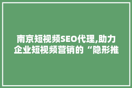 南京短视频SEO代理,助力企业短视频营销的“隐形推手”