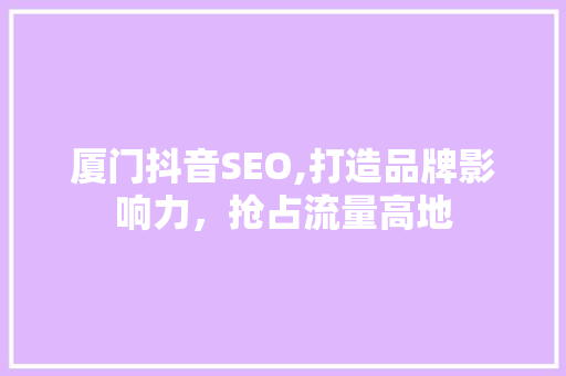 厦门抖音SEO,打造品牌影响力，抢占流量高地