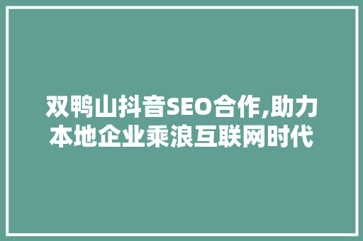 双鸭山抖音SEO合作,助力本地企业乘浪互联网时代
