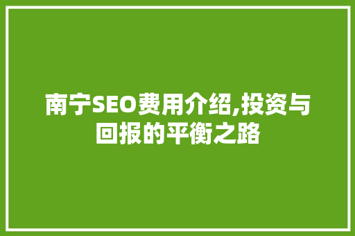 南宁SEO费用介绍,投资与回报的平衡之路