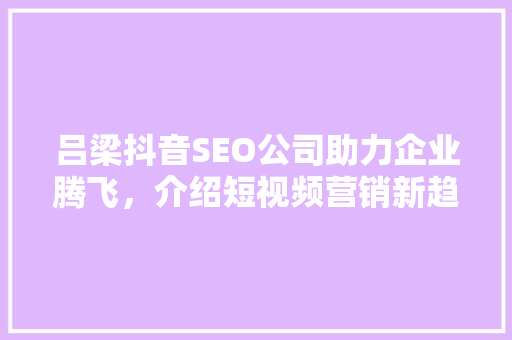 吕梁抖音SEO公司助力企业腾飞，介绍短视频营销新趋势