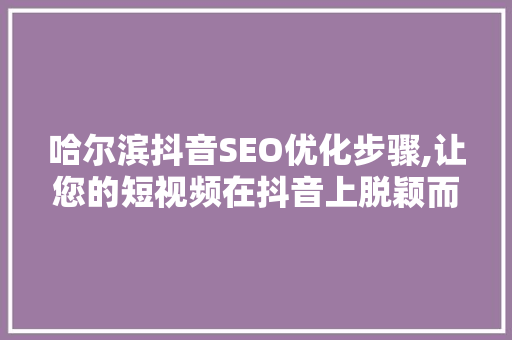 哈尔滨抖音SEO优化步骤,让您的短视频在抖音上脱颖而出