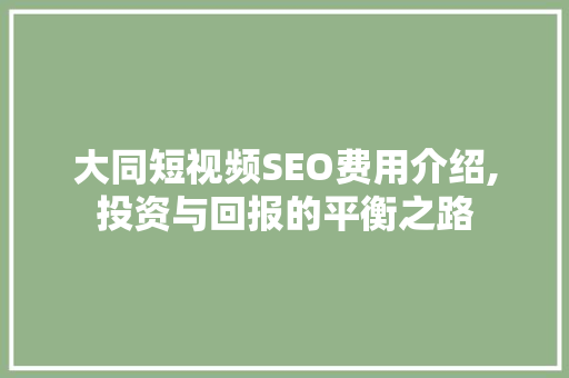 大同短视频SEO费用介绍,投资与回报的平衡之路
