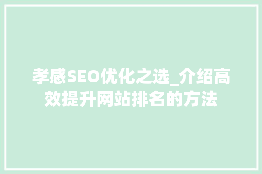 孝感SEO优化之选_介绍高效提升网站排名的方法