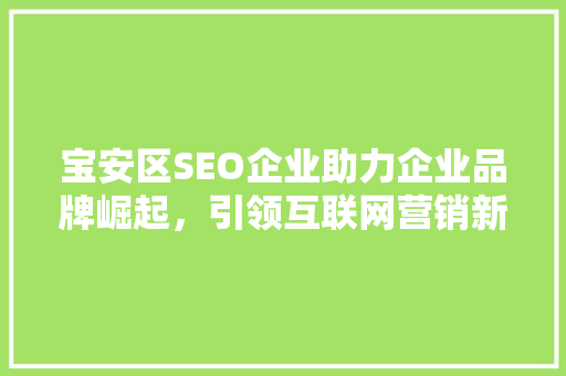 宝安区SEO企业助力企业品牌崛起，引领互联网营销新潮流