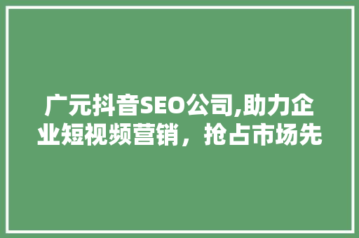 广元抖音SEO公司,助力企业短视频营销，抢占市场先机