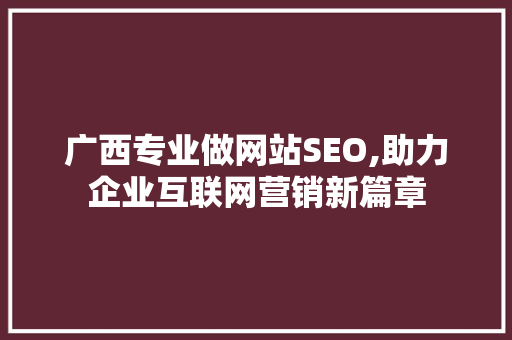 广西专业做网站SEO,助力企业互联网营销新篇章