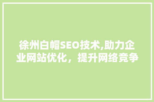 徐州白帽SEO技术,助力企业网站优化，提升网络竞争力