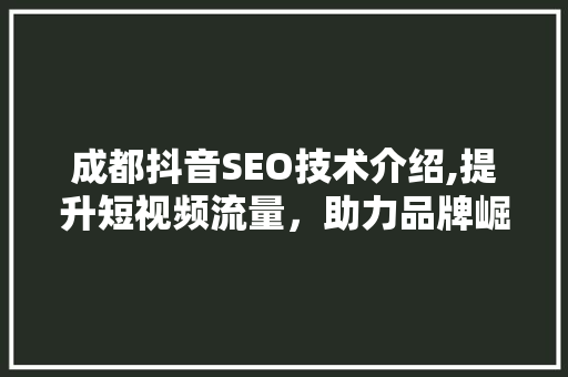 成都抖音SEO技术介绍,提升短视频流量，助力品牌崛起