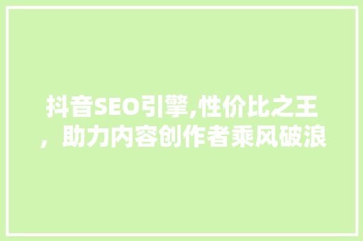 抖音SEO引擎,性价比之王，助力内容创作者乘风破浪