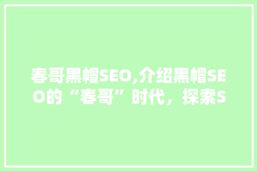春哥黑帽SEO,介绍黑帽SEO的“春哥”时代，探索SEO步骤的革新之路