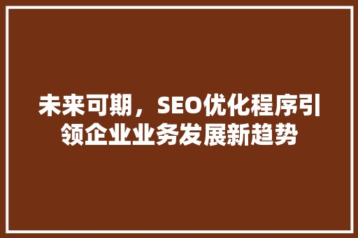 未来可期，SEO优化程序引领企业业务发展新趋势
