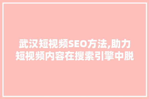 武汉短视频SEO方法,助力短视频内容在搜索引擎中脱颖而出