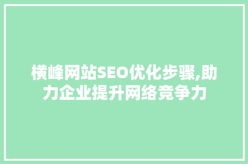 横峰网站SEO优化步骤,助力企业提升网络竞争力