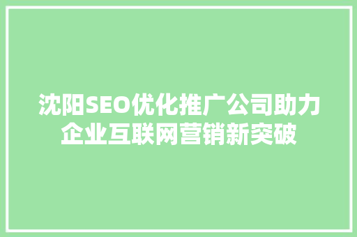 沈阳SEO优化推广公司助力企业互联网营销新突破