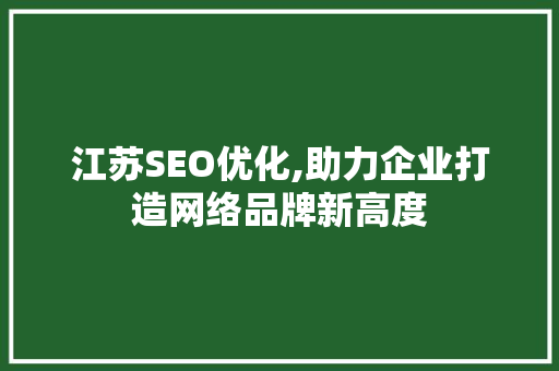 江苏SEO优化,助力企业打造网络品牌新高度