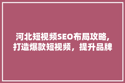 河北短视频SEO布局攻略,打造爆款短视频，提升品牌影响力