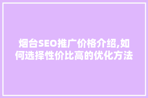 烟台SEO推广价格介绍,如何选择性价比高的优化方法