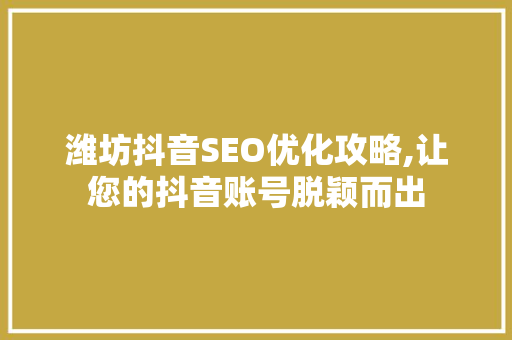 潍坊抖音SEO优化攻略,让您的抖音账号脱颖而出