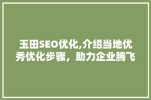 玉田SEO优化,介绍当地优秀优化步骤，助力企业腾飞