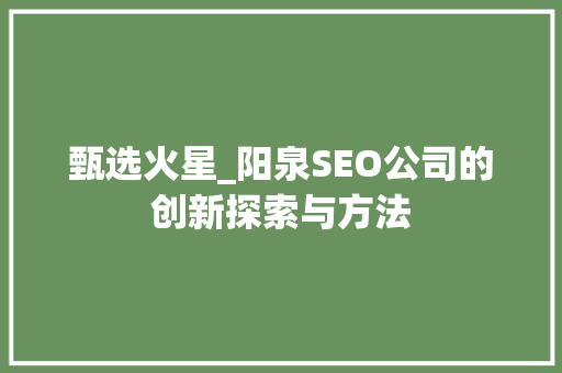 甄选火星_阳泉SEO公司的创新探索与方法