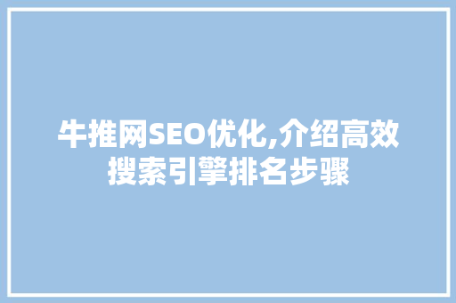 牛推网SEO优化,介绍高效搜索引擎排名步骤