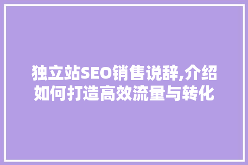 独立站SEO销售说辞,介绍如何打造高效流量与转化
