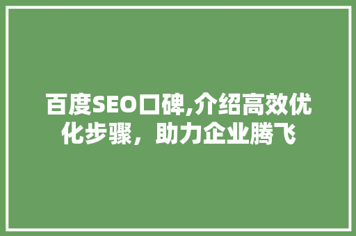 百度SEO口碑,介绍高效优化步骤，助力企业腾飞
