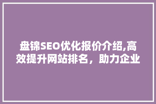 盘锦SEO优化报价介绍,高效提升网站排名，助力企业腾飞